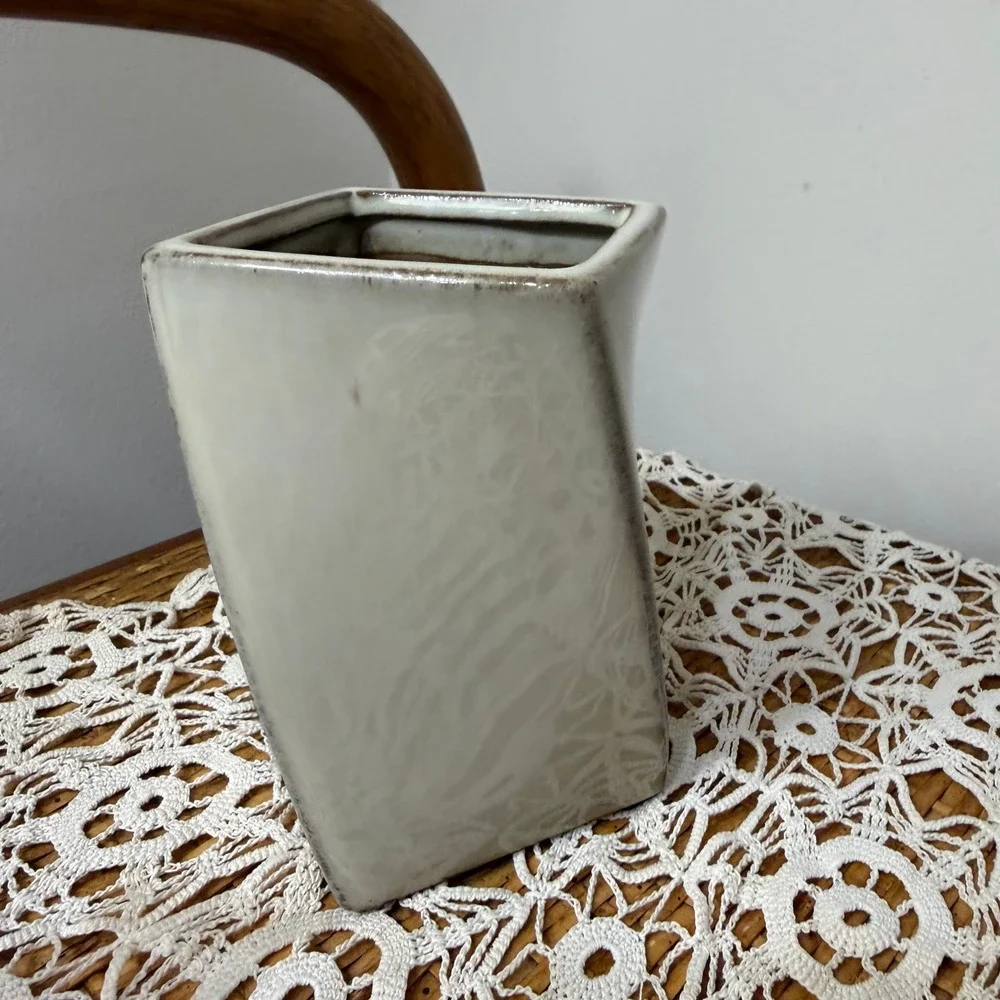 Modern Asymmetric Ceramic Vase Ivory Bronze Drip Glaze Geometric Wedge Decor